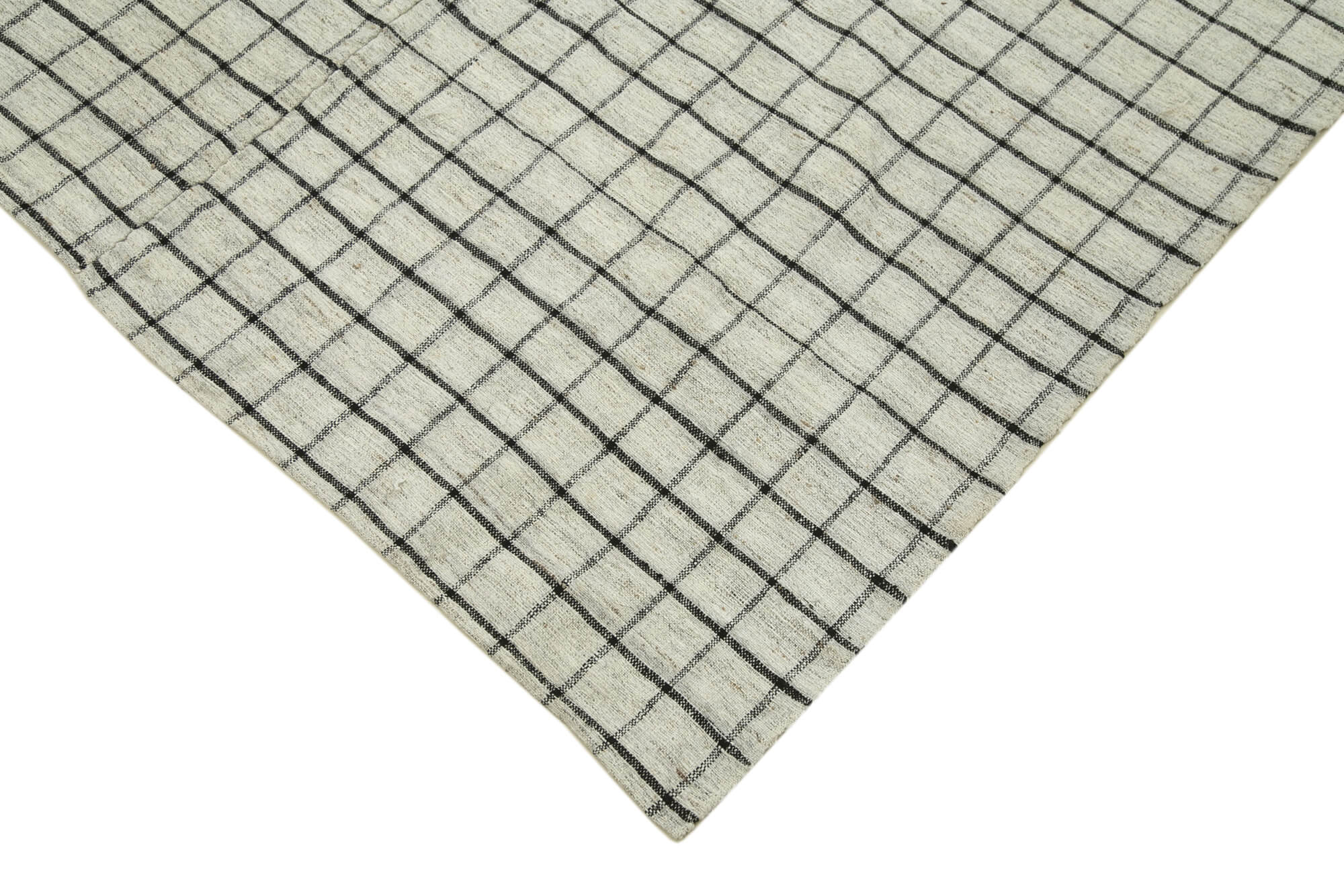 Striped Kilim Beyaz Çizgili Pamuk Yün El Dokuma Halısı 200x313 Agacan