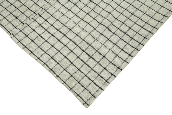 Striped Kilim Beyaz Çizgili Pamuk Yün El Dokuma Halısı 200x313 Agacan
