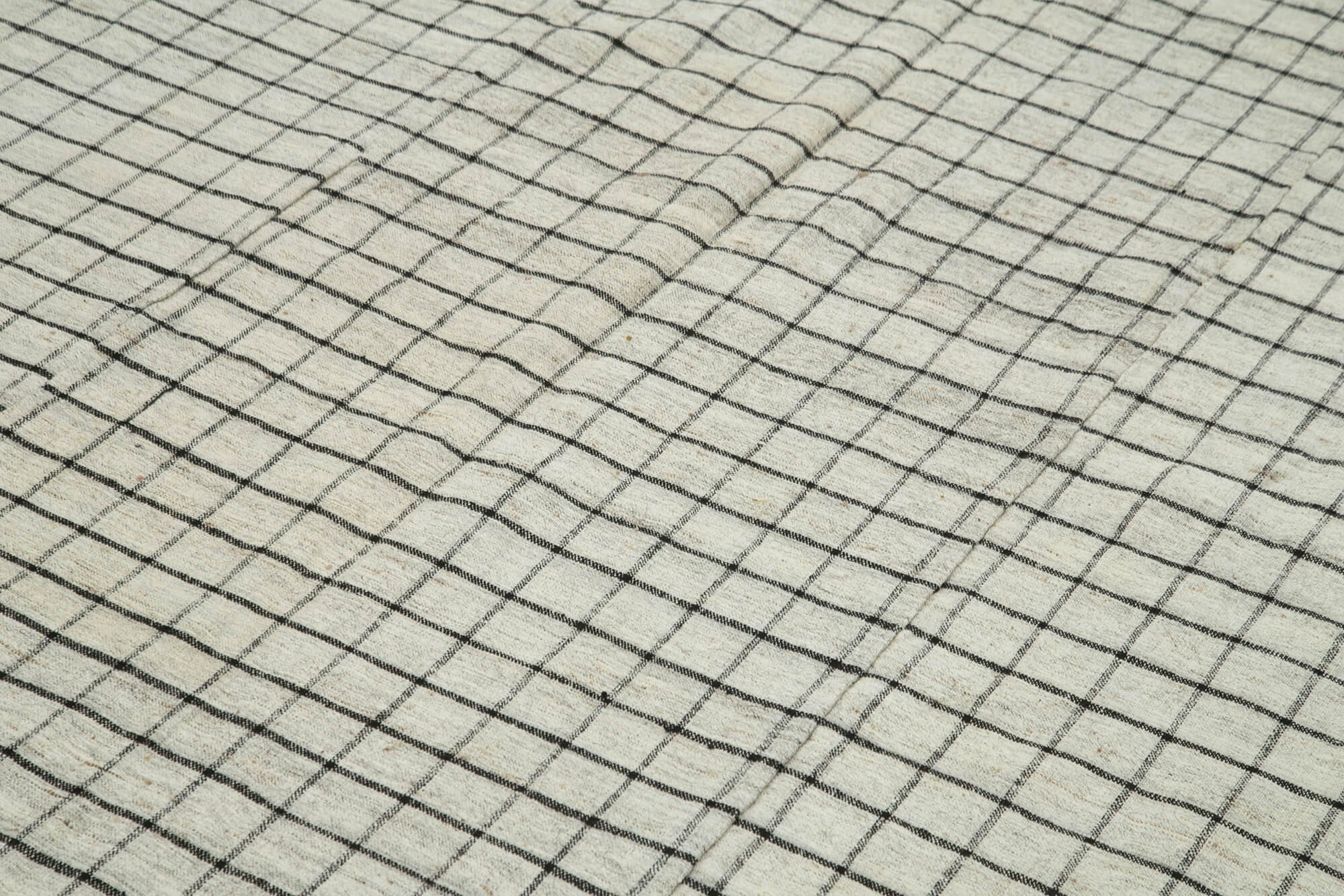 Striped Kilim Beyaz Çizgili Pamuk Yün El Dokuma Halısı 200x313 Agacan