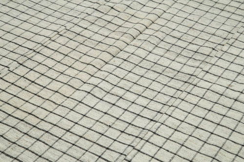 Striped Kilim Beyaz Çizgili Pamuk Yün El Dokuma Halısı 200x313 Agacan