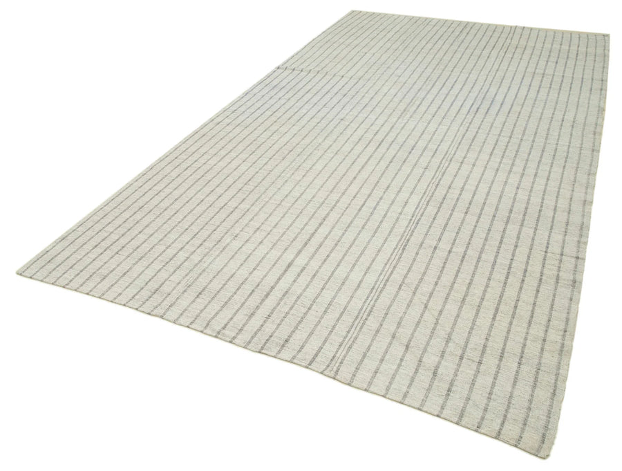 Striped Kilim Bej Çizgili Pamuk Yün El Dokuma Halısı 188x351 Agacan