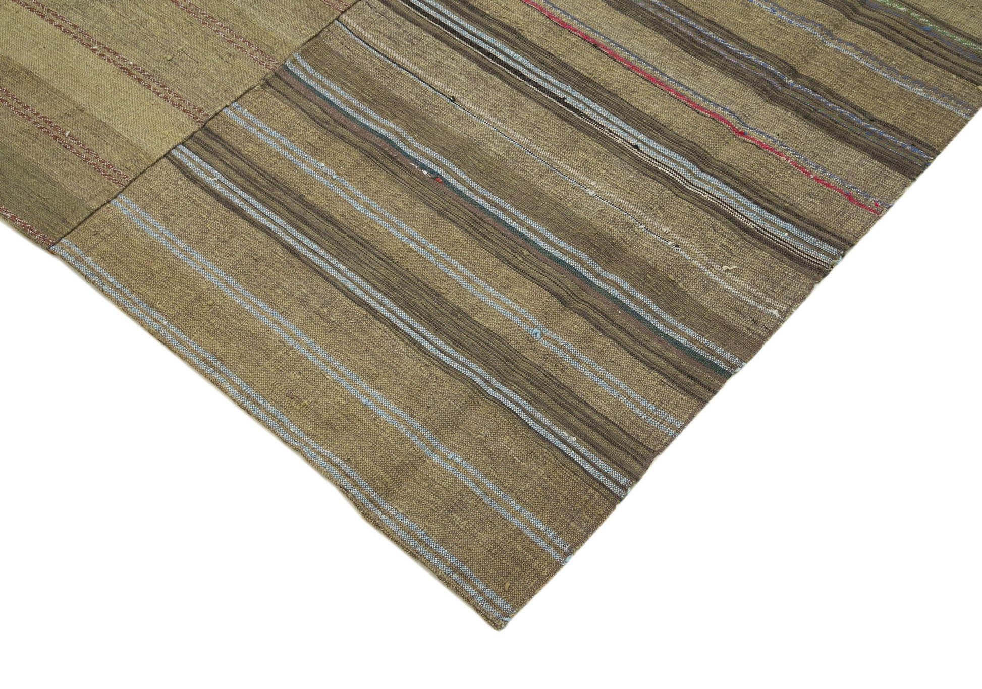 Striped Kilim Kahverengi Çizgili Pamuk Yün El Dokuma Halısı 185x291 Agacan
