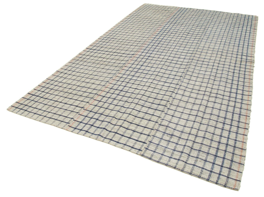 Striped Kilim Bej Çizgili Pamuk Yün El Dokuma Halısı 195x330 Agacan