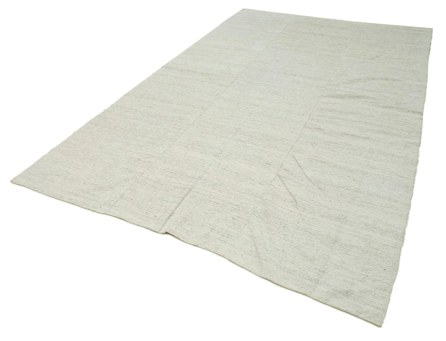 Striped Kilim Beyaz Çizgili Pamuk Yün El Dokuma Halısı 196x330 Agacan