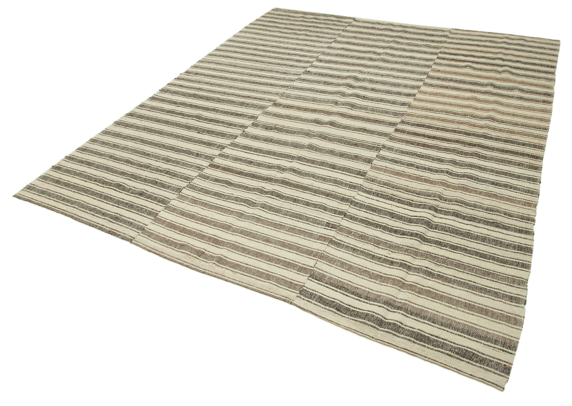 Striped Kilim Bej Çizgili Pamuk Yün El Dokuma Halısı 200x255 Agacan