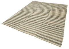 Striped Kilim Bej Çizgili Pamuk Yün El Dokuma Halısı 200x255 Agacan