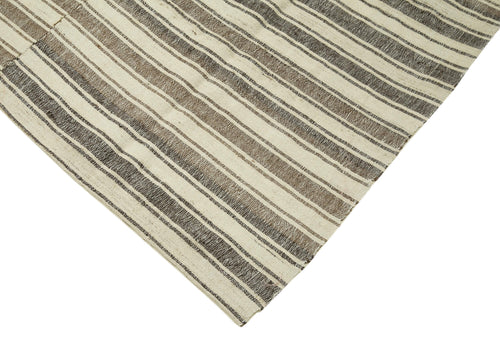 Striped Kilim Bej Çizgili Pamuk Yün El Dokuma Halısı 200x255 Agacan