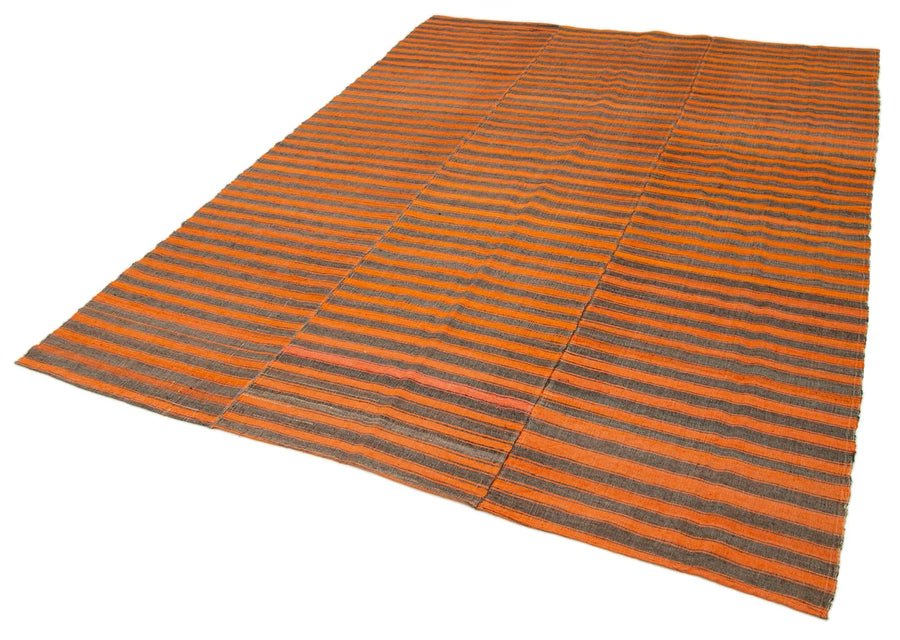 Striped Kilim Turuncu Çizgili Pamuk Yün El Dokuma Halısı 193x275 Agacan