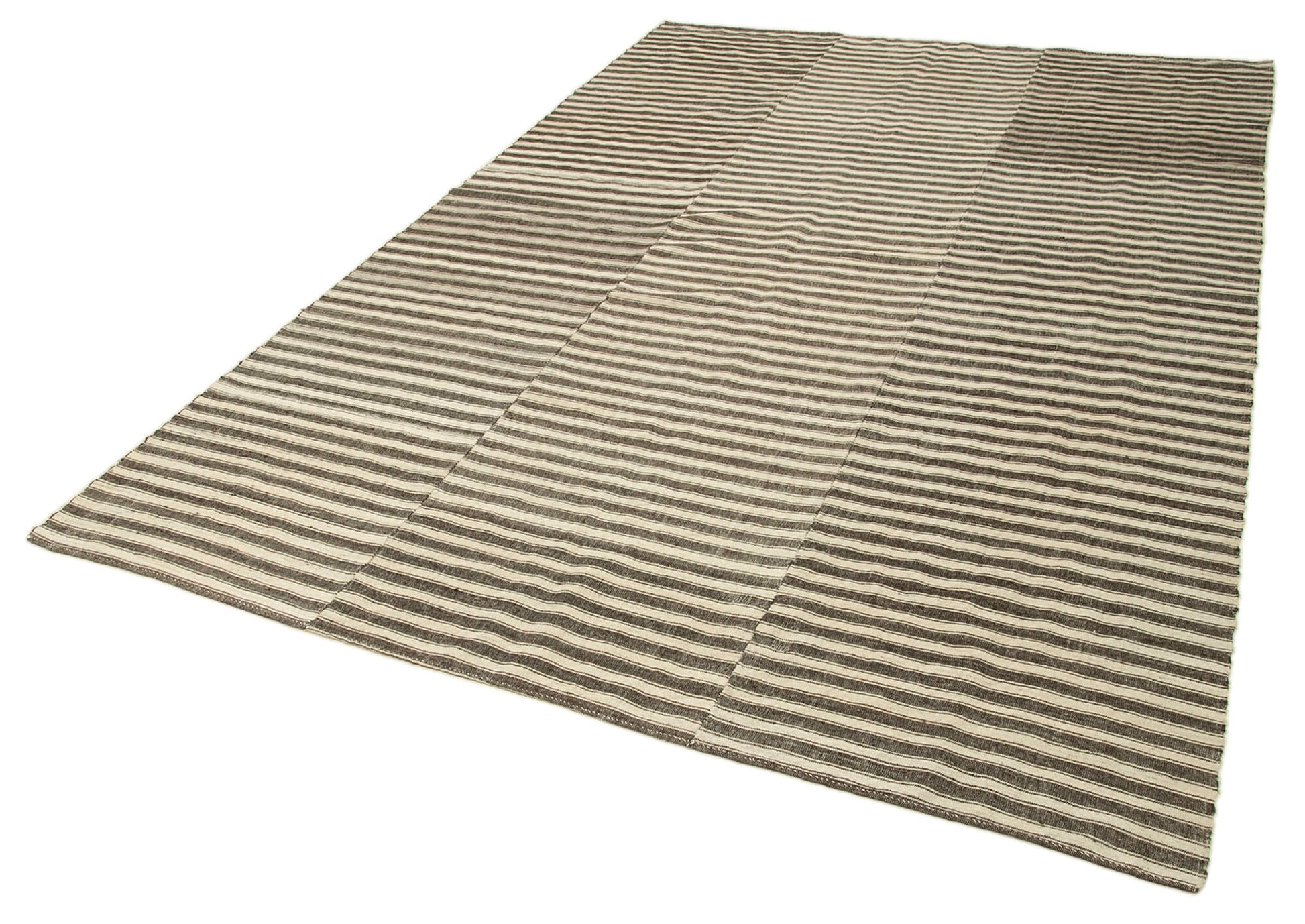 Striped Kilim Kahverengi Çizgili Pamuk Yün El Dokuma Halısı 204x310 Agacan