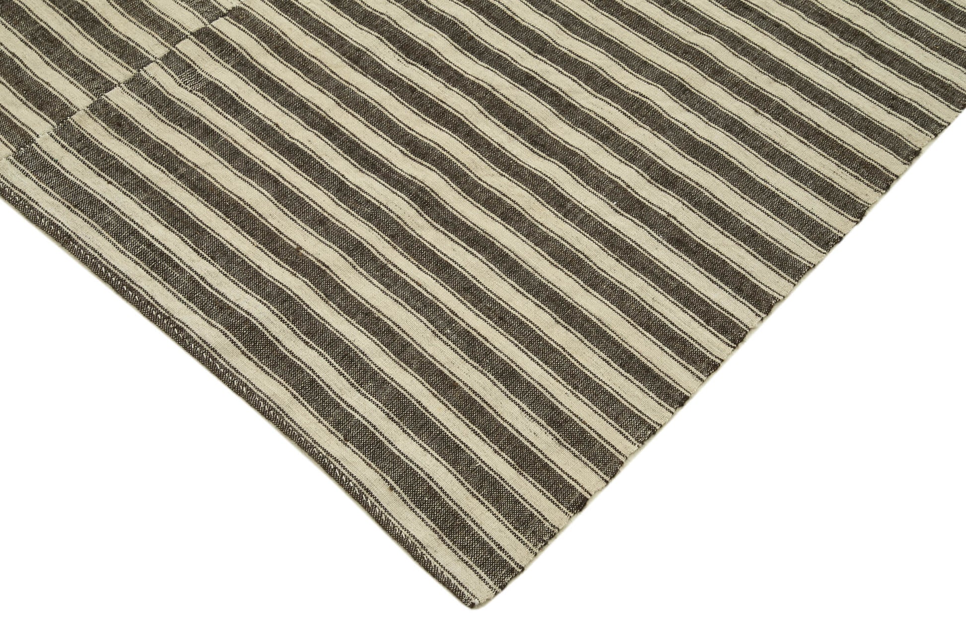Striped Kilim Kahverengi Çizgili Pamuk Yün El Dokuma Halısı 204x310 Agacan