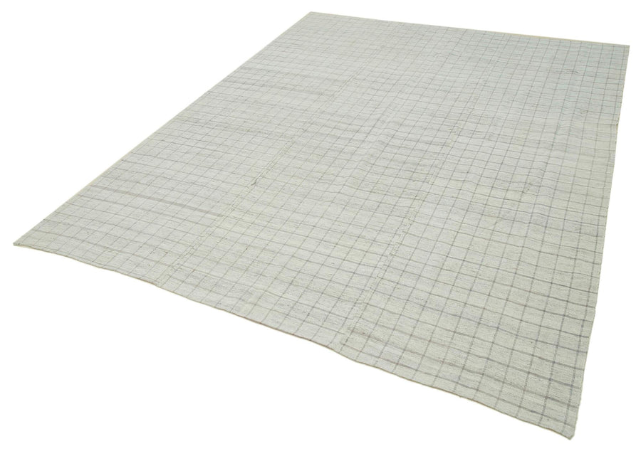 Striped Kilim Beyaz Çizgili Pamuk Yün El Dokuma Halısı 197x258 Agacan