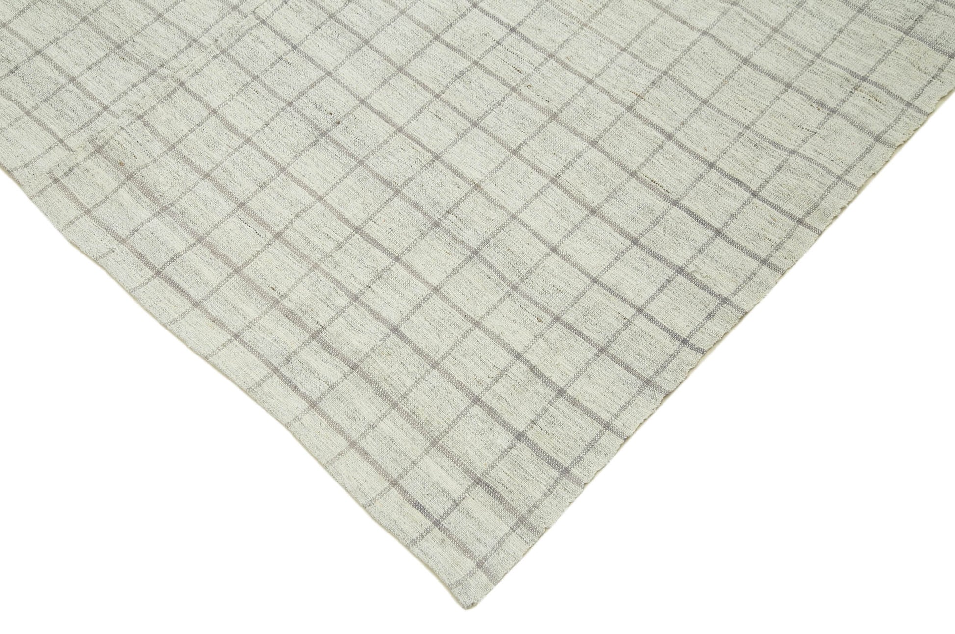 Striped Kilim Beyaz Çizgili Pamuk Yün El Dokuma Halısı 197x258 Agacan