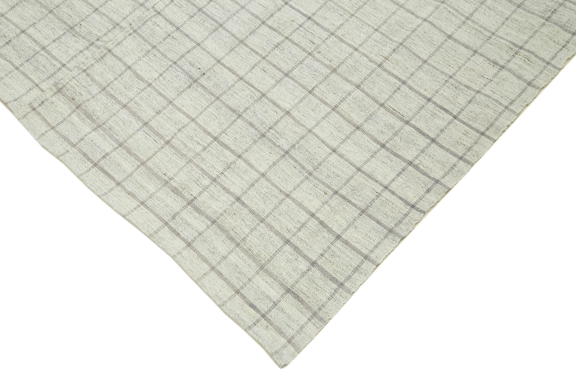 Striped Kilim Beyaz Çizgili Pamuk Yün El Dokuma Halısı 197x258 Agacan