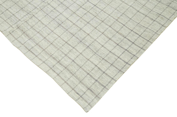 Striped Kilim Beyaz Çizgili Pamuk Yün El Dokuma Halısı 197x258 Agacan