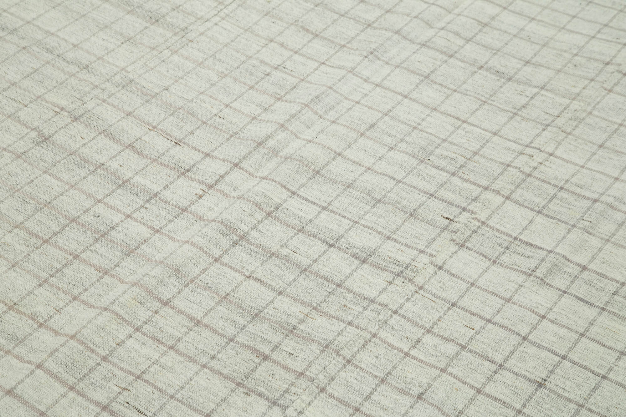 Striped Kilim Beyaz Çizgili Pamuk Yün El Dokuma Halısı 197x258 Agacan