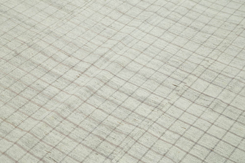 Striped Kilim Beyaz Çizgili Pamuk Yün El Dokuma Halısı 197x258 Agacan