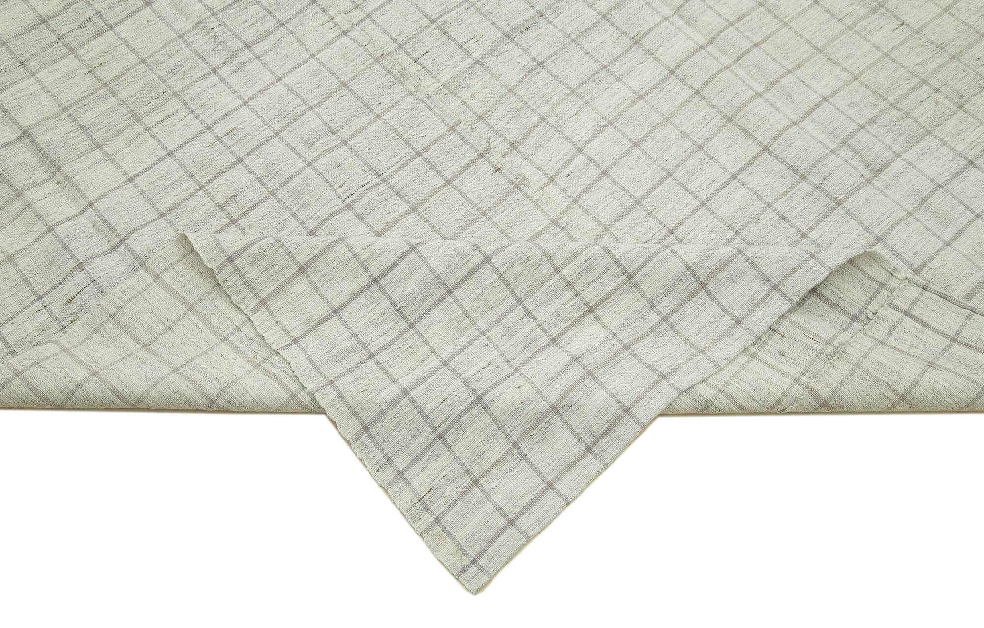 Striped Kilim Beyaz Çizgili Pamuk Yün El Dokuma Halısı 197x258 Agacan