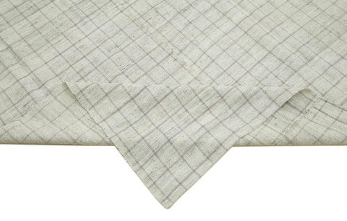 Striped Kilim Beyaz Çizgili Pamuk Yün El Dokuma Halısı 197x258 Agacan