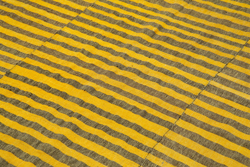 Striped Kilim Sarı Çizgili Pamuk Yün El Dokuma Halısı 195x293 Agacan