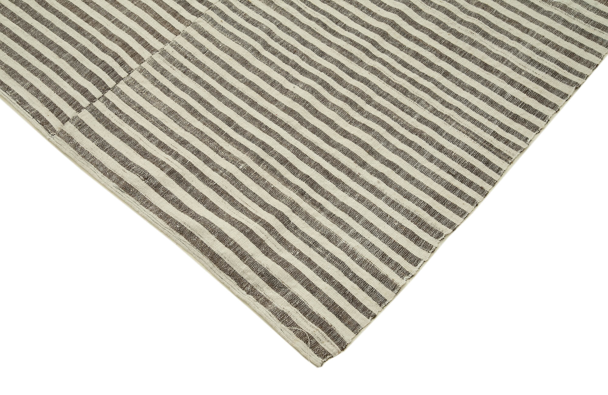 Striped Kilim Bej Çizgili Pamuk Yün El Dokuma Halısı 188x308 Agacan