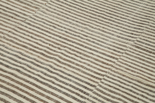 Striped Kilim Bej Çizgili Pamuk Yün El Dokuma Halısı 188x308 Agacan