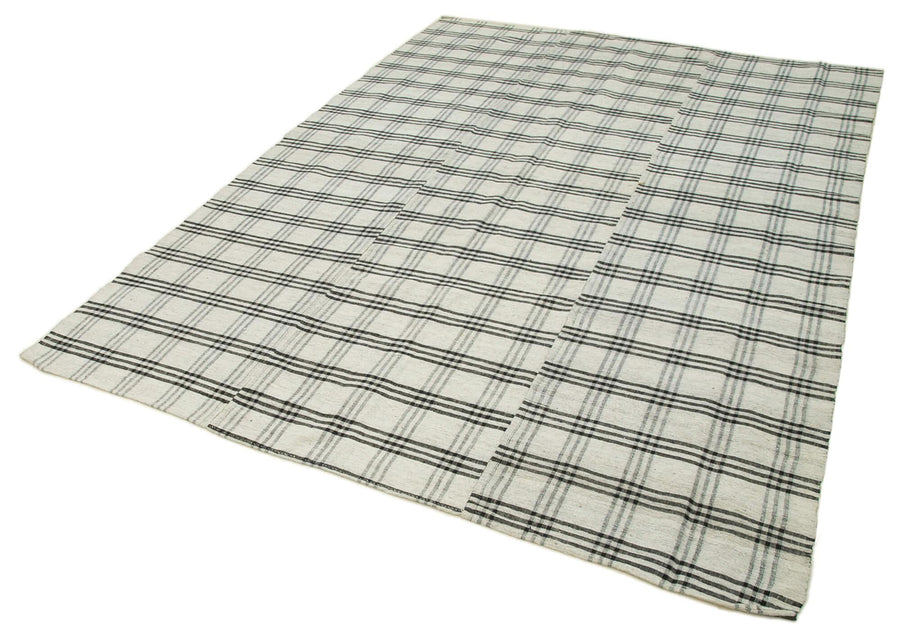 Striped Kilim Bej Çizgili Pamuk Yün El Dokuma Halısı 190x264 Agacan