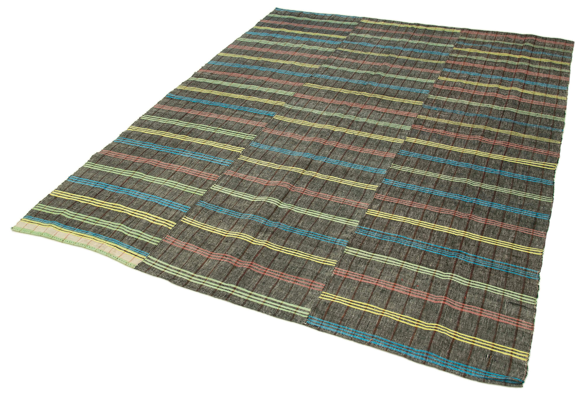 Striped Kilim Beyaz Çizgili Pamuk Yün El Dokuma Halısı 186x235 Agacan