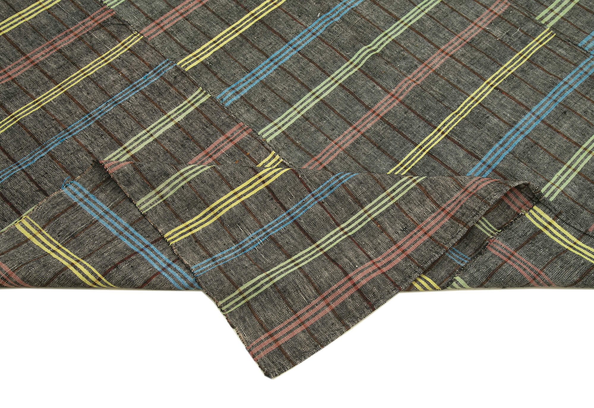 Striped Kilim Beyaz Çizgili Pamuk Yün El Dokuma Halısı 186x235 Agacan