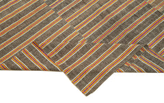 Striped Kilim Kahverengi Çizgili Pamuk Yün El Dokuma Halısı 180x265 Agacan