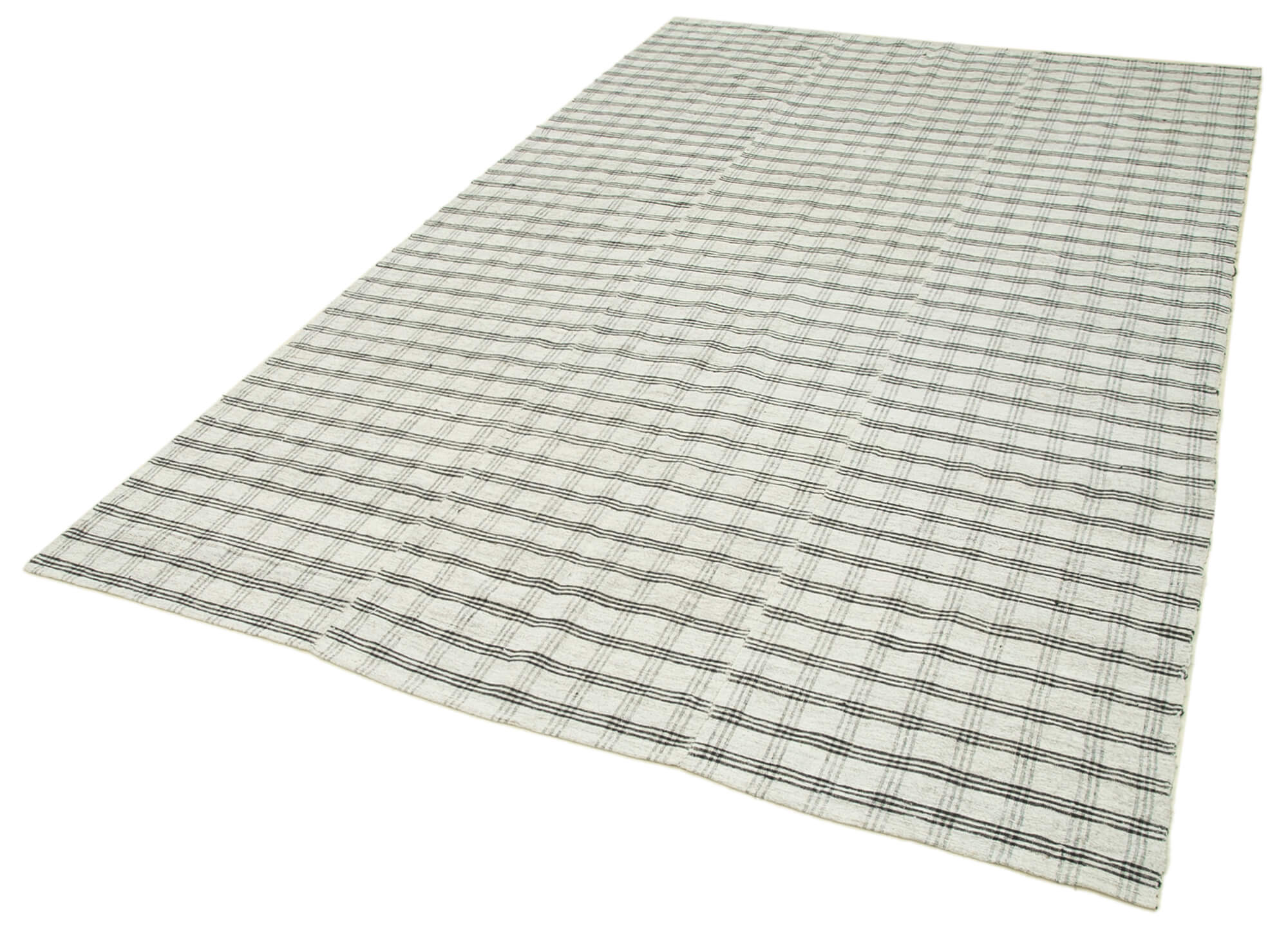 Striped Kilim Beyaz Çizgili Pamuk Yün El Dokuma Halısı 185x300 Agacan