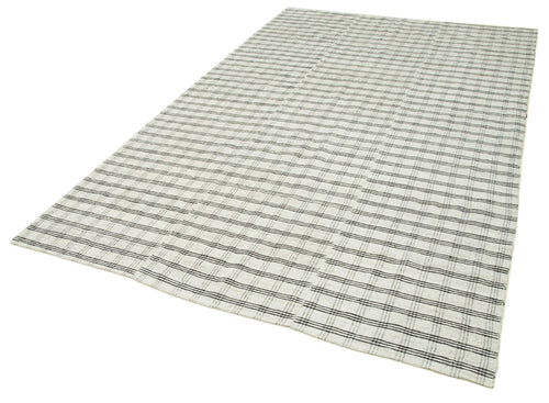 Striped Kilim Beyaz Çizgili Pamuk Yün El Dokuma Halısı 185x300 Agacan