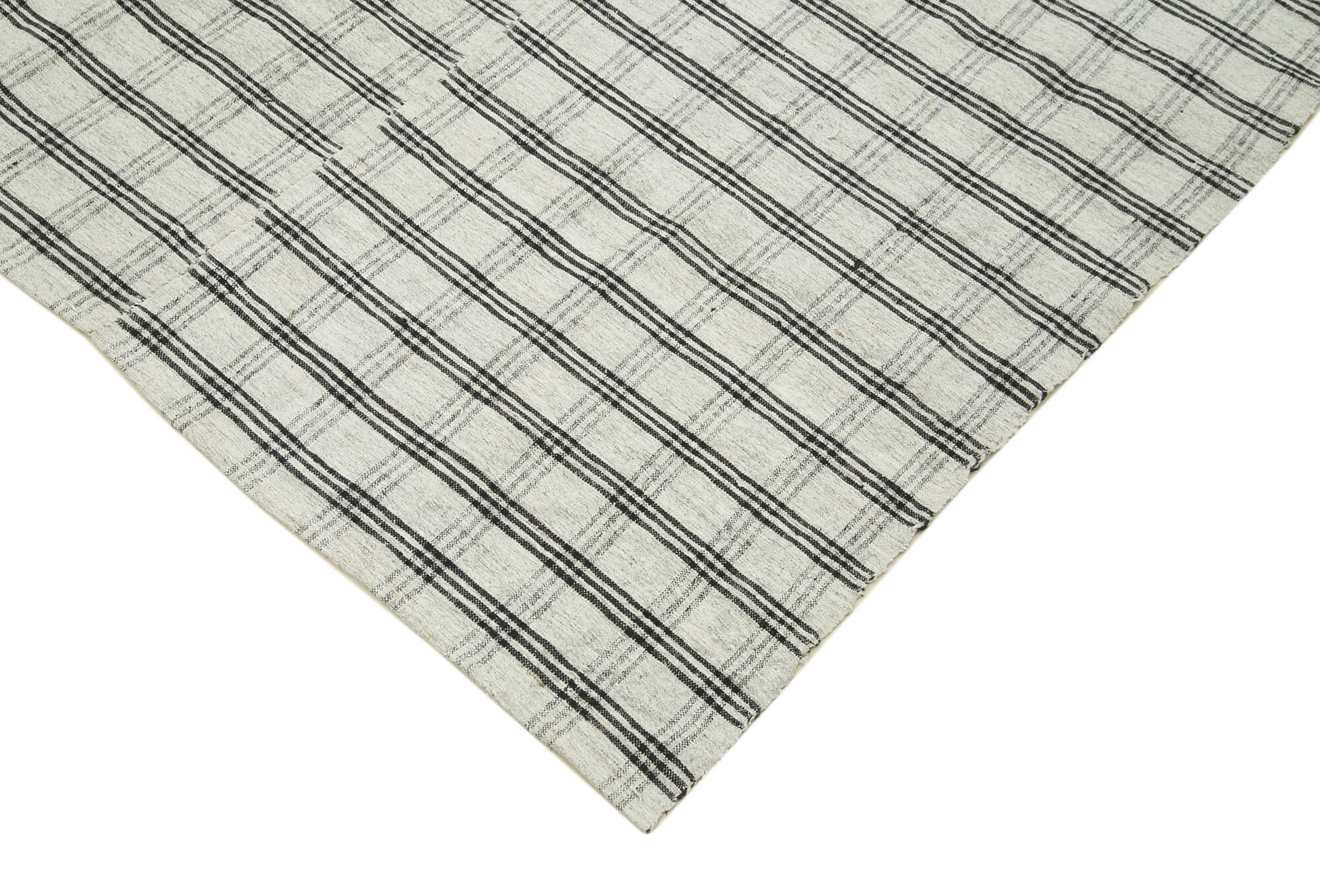 Striped Kilim Beyaz Çizgili Pamuk Yün El Dokuma Halısı 185x300 Agacan