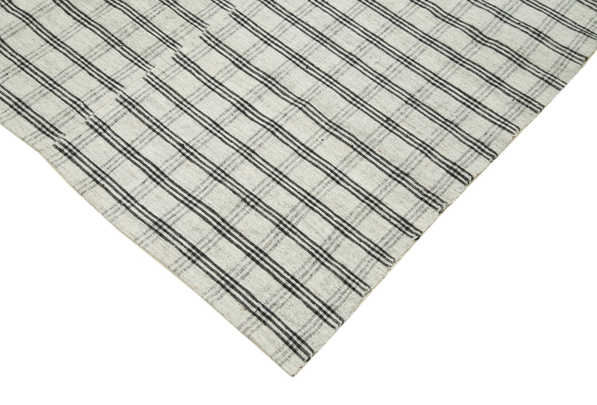 Striped Kilim Beyaz Çizgili Pamuk Yün El Dokuma Halısı 185x300 Agacan