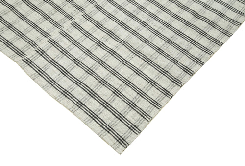 Striped Kilim Beyaz Çizgili Pamuk Yün El Dokuma Halısı 185x300 Agacan