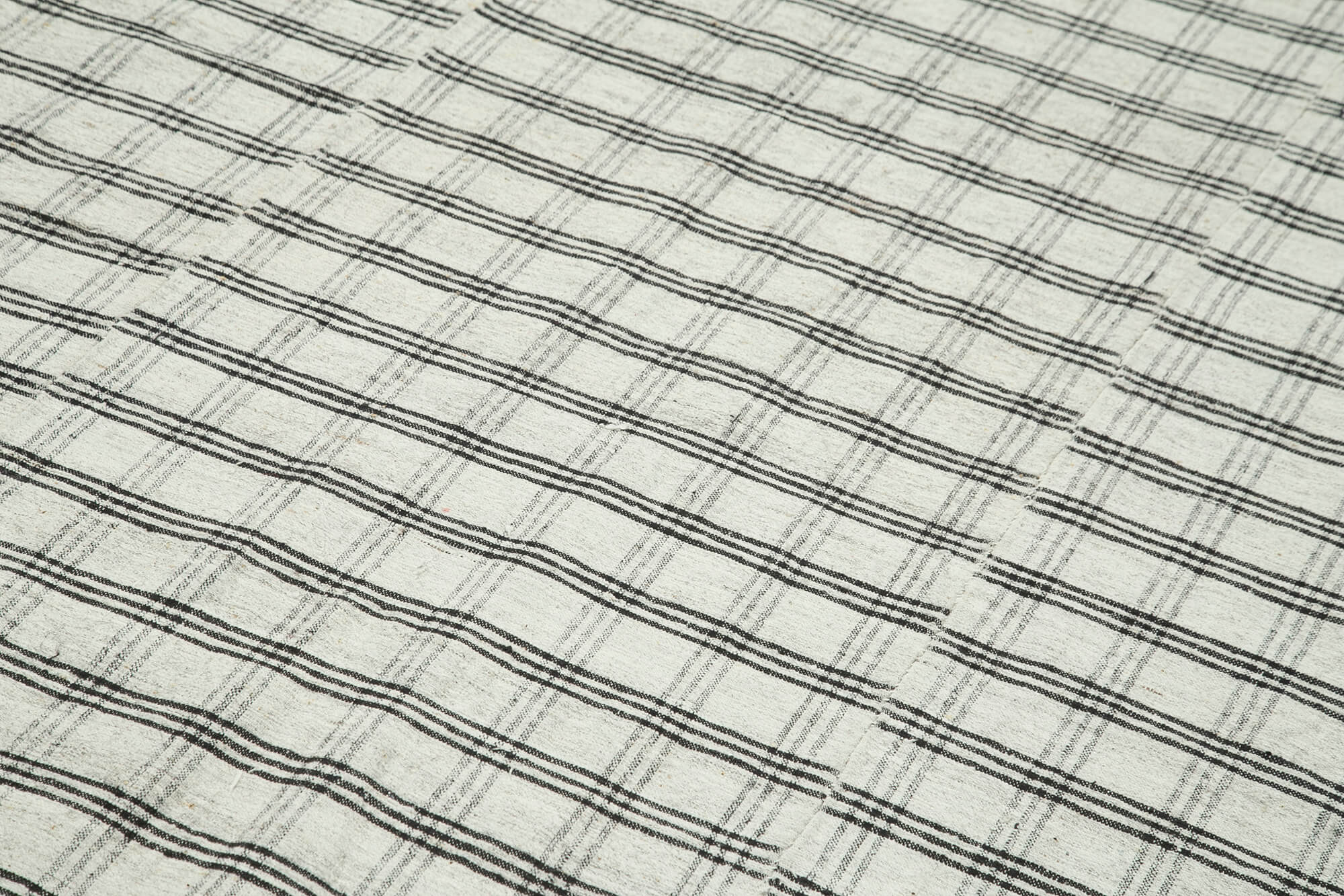 Striped Kilim Beyaz Çizgili Pamuk Yün El Dokuma Halısı 185x300 Agacan