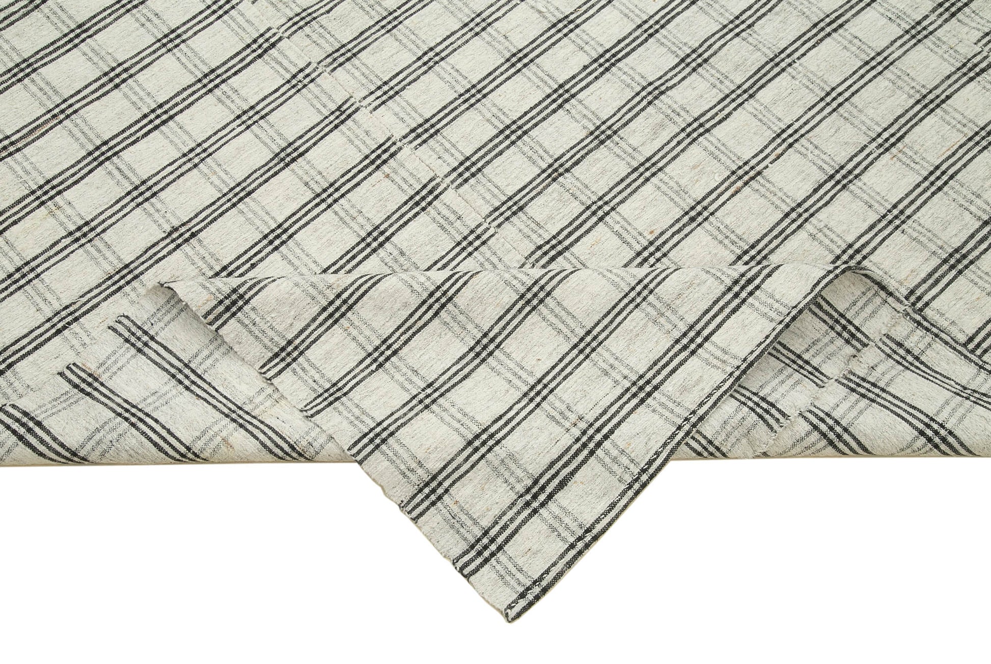 Striped Kilim Beyaz Çizgili Pamuk Yün El Dokuma Halısı 185x300 Agacan