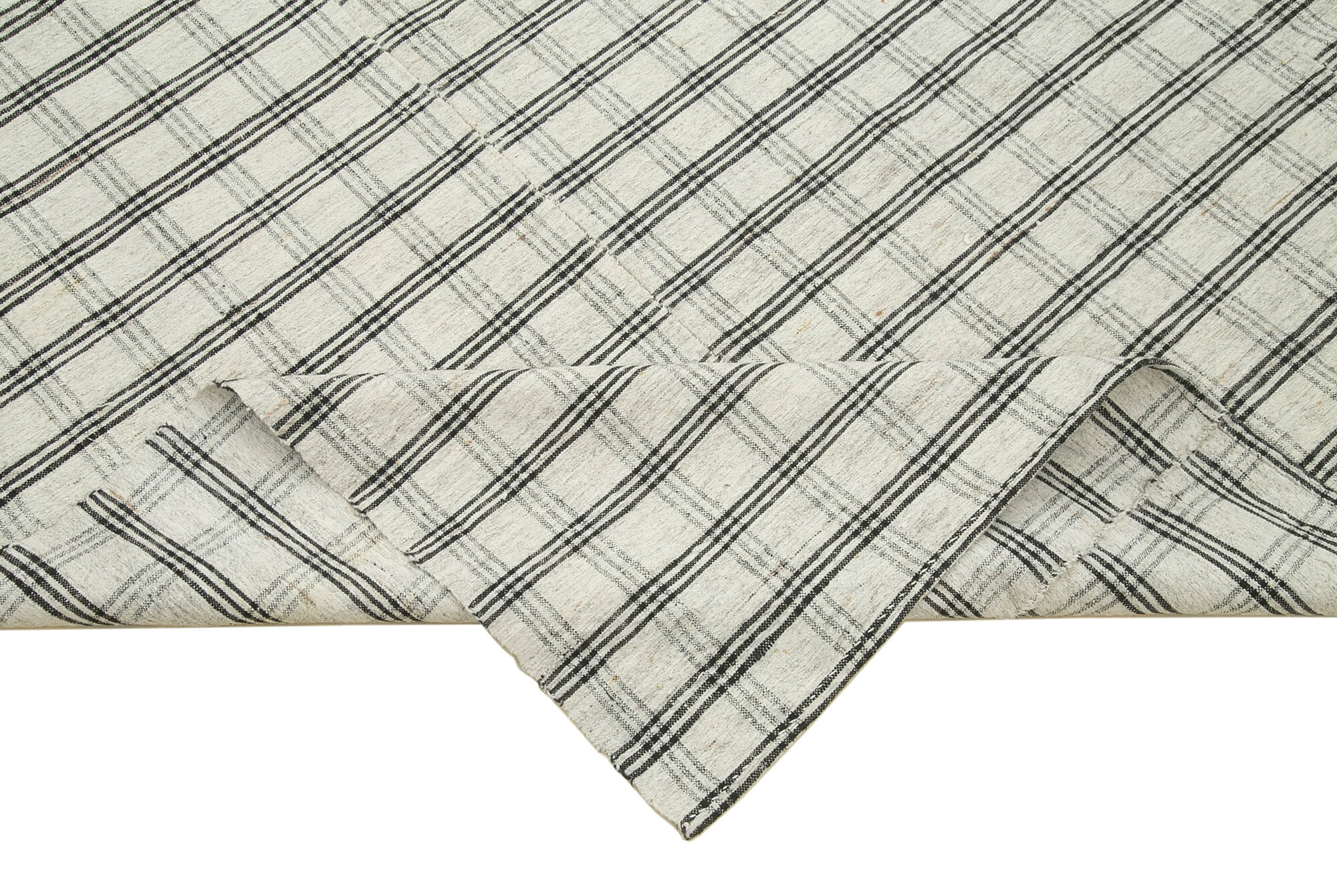 Striped Kilim Beyaz Çizgili Pamuk Yün El Dokuma Halısı 185x300 Agacan
