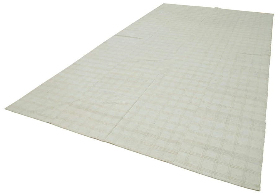 Striped Kilim Beyaz Çizgili Pamuk Yün El Dokuma Halısı 233x414 Agacan