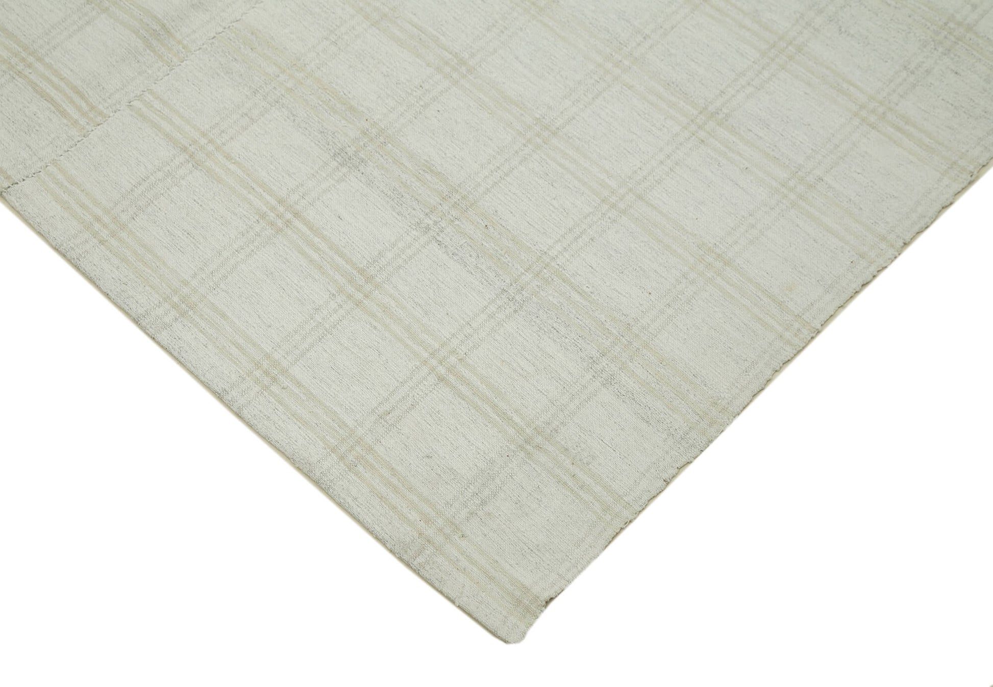 Striped Kilim Beyaz Çizgili Pamuk Yün El Dokuma Halısı 233x414 Agacan