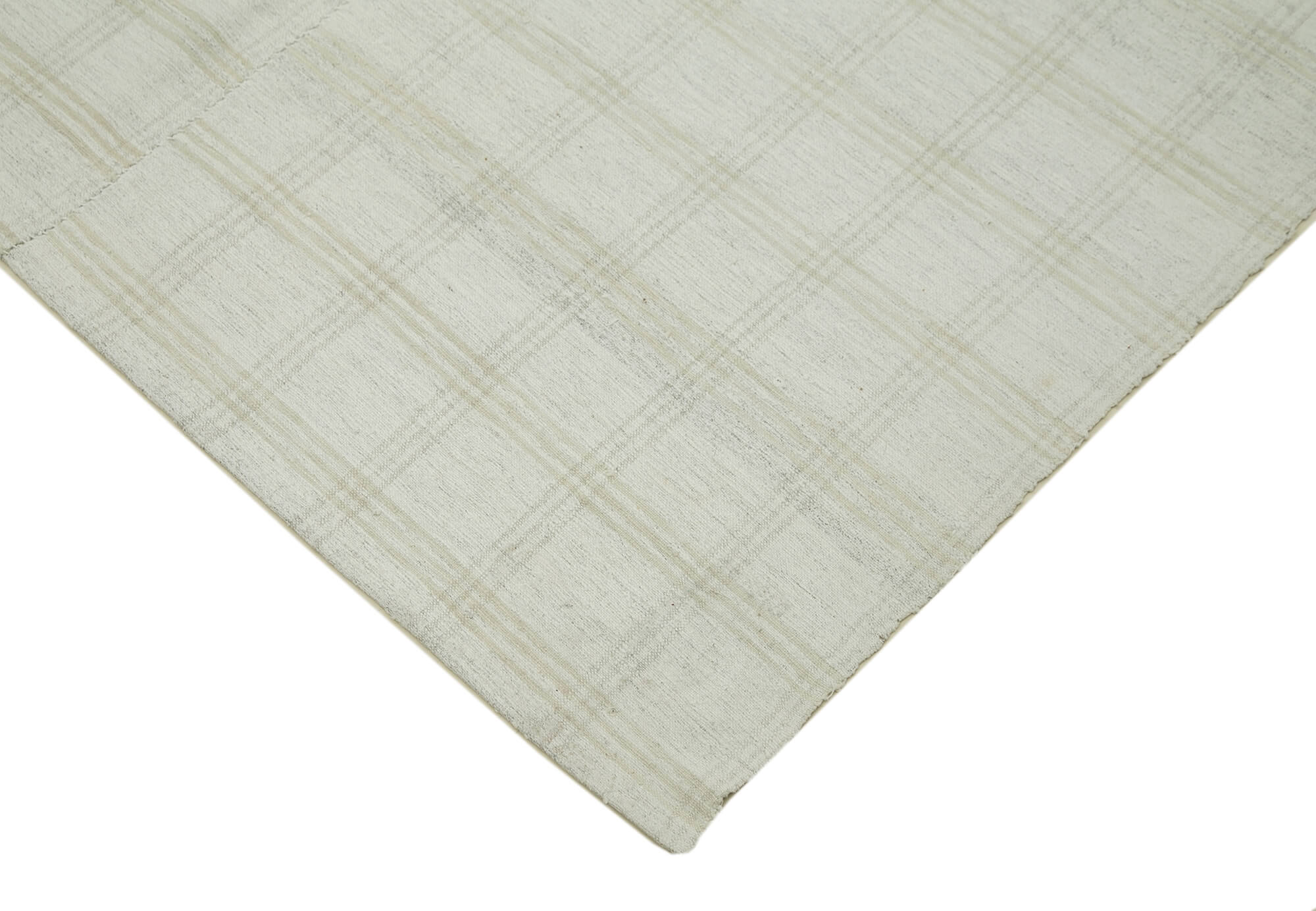 Striped Kilim Beyaz Çizgili Pamuk Yün El Dokuma Halısı 233x414 Agacan