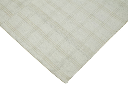 Striped Kilim Beyaz Çizgili Pamuk Yün El Dokuma Halısı 233x414 Agacan