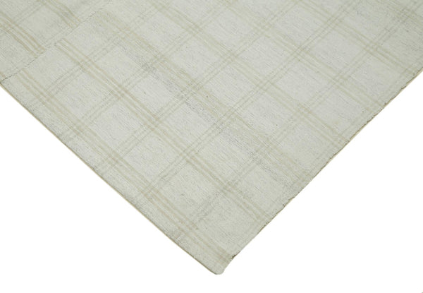 Striped Kilim Beyaz Çizgili Pamuk Yün El Dokuma Halısı 233x414 Agacan