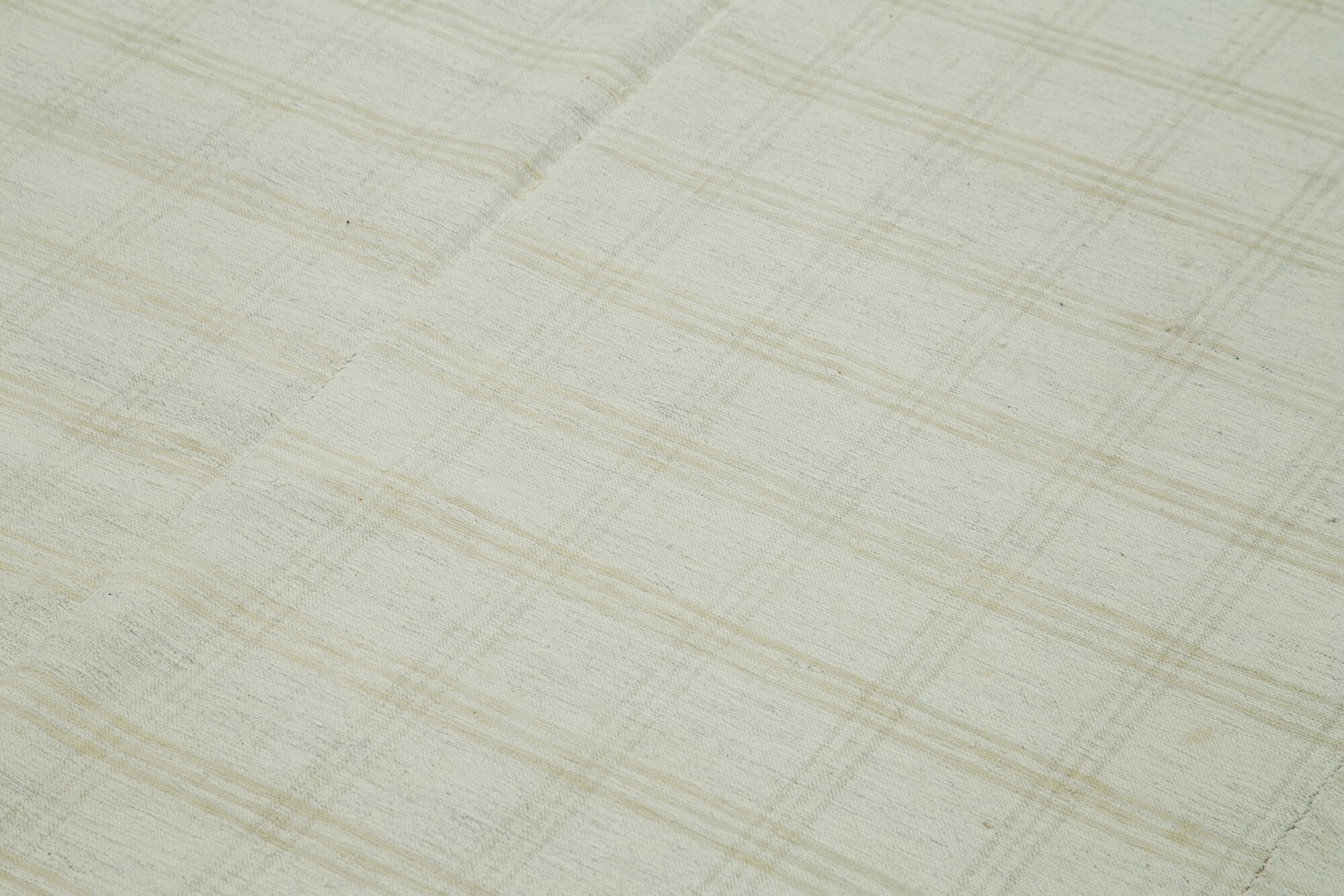 Striped Kilim Beyaz Çizgili Pamuk Yün El Dokuma Halısı 233x414 Agacan