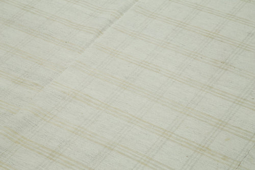 Striped Kilim Beyaz Çizgili Pamuk Yün El Dokuma Halısı 233x414 Agacan