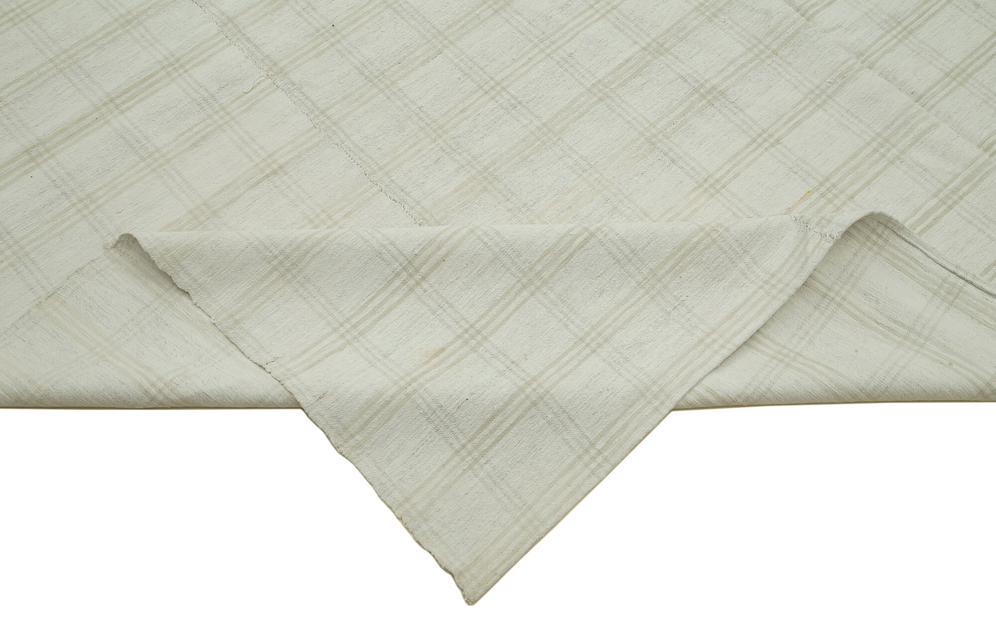 Striped Kilim Beyaz Çizgili Pamuk Yün El Dokuma Halısı 233x414 Agacan