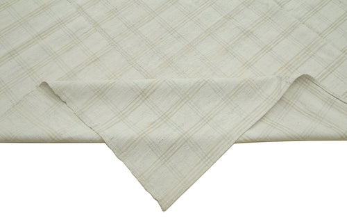 Striped Kilim Beyaz Çizgili Pamuk Yün El Dokuma Halısı 233x414 Agacan