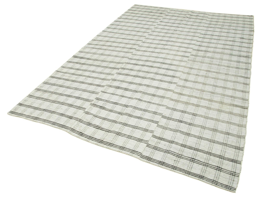 Striped Kilim Beyaz Çizgili Pamuk Yün El Dokuma Halısı 184x295 Agacan