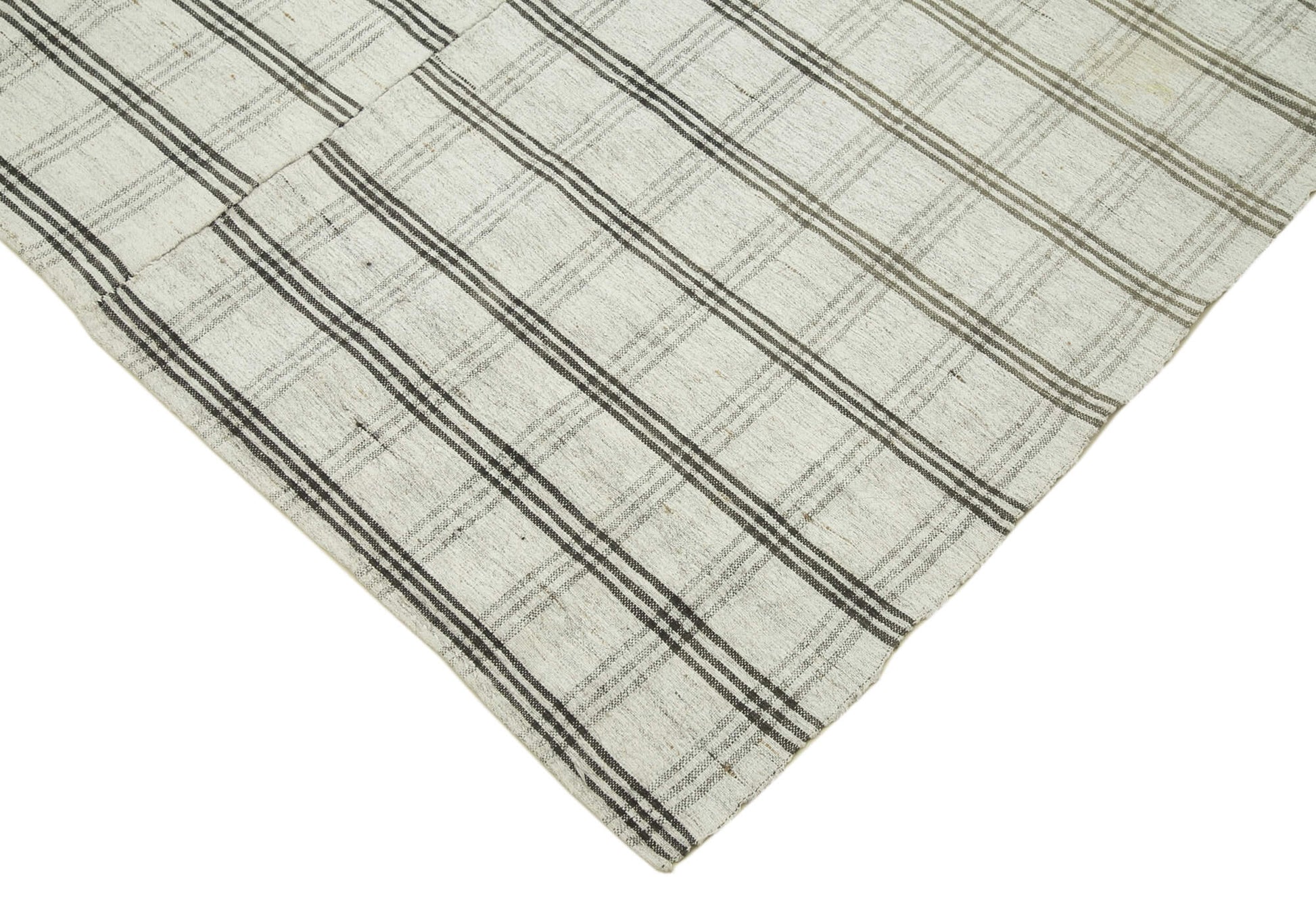 Striped Kilim Beyaz Çizgili Pamuk Yün El Dokuma Halısı 184x295 Agacan