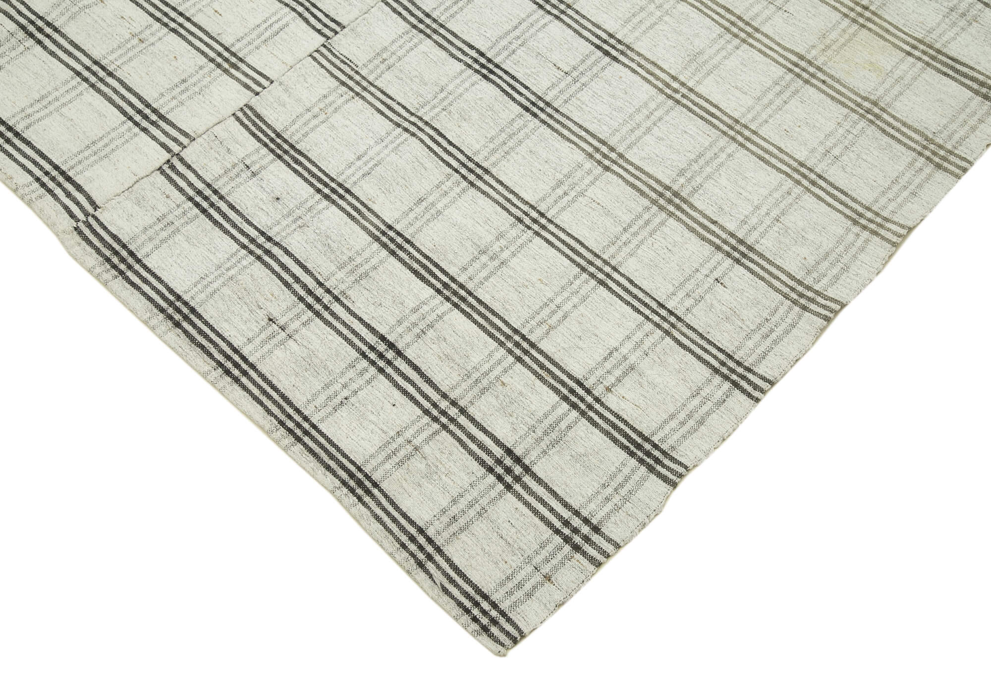 Striped Kilim Beyaz Çizgili Pamuk Yün El Dokuma Halısı 184x295 Agacan