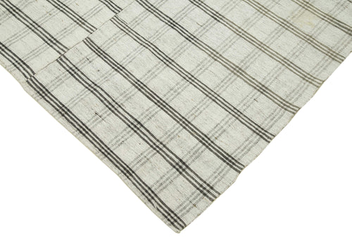 Striped Kilim Beyaz Çizgili Pamuk Yün El Dokuma Halısı 184x295 Agacan